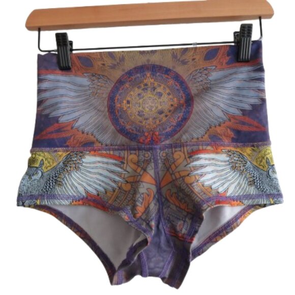 LIQUID DREAMS Mayan Aztec Boho Rave Hippie Festival Hot Pants Yoga Shorts Sz S - Picture 1 of 15